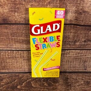 Vintage 1999 Glad Flexible Straws 40 Count Clear Plastic Bendy Straws USA Made